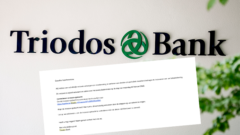 Let op: spookincasso van 'Triodos Bank' in omloop