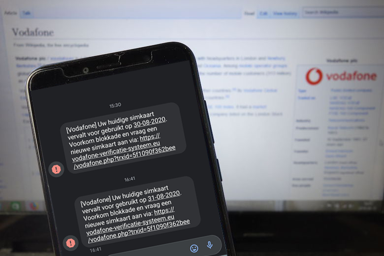 Valse sms namens Vodafone: 'Uw huidige simkaart vervalt voor gebruik'