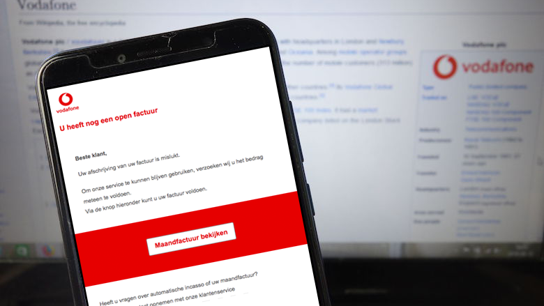 Valse mail uit naam van Vodafone: 'Uw afschrijving van uw factuur is mislukt'