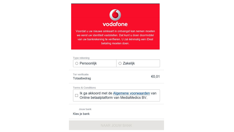 Vervalste betaalpagina van 'Vodafone'