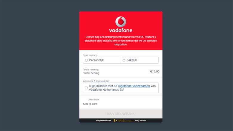 Vervalst betaalportaal van 'Vodafone'