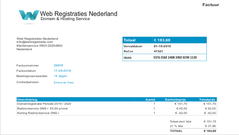 Spookfactuur van 'Web Registraties Nederland' wederom in omloop