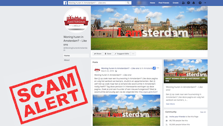 Facebookpagina 'Woning huren in Amsterdam? Like ons' biedt niet-bestaande woningen aan