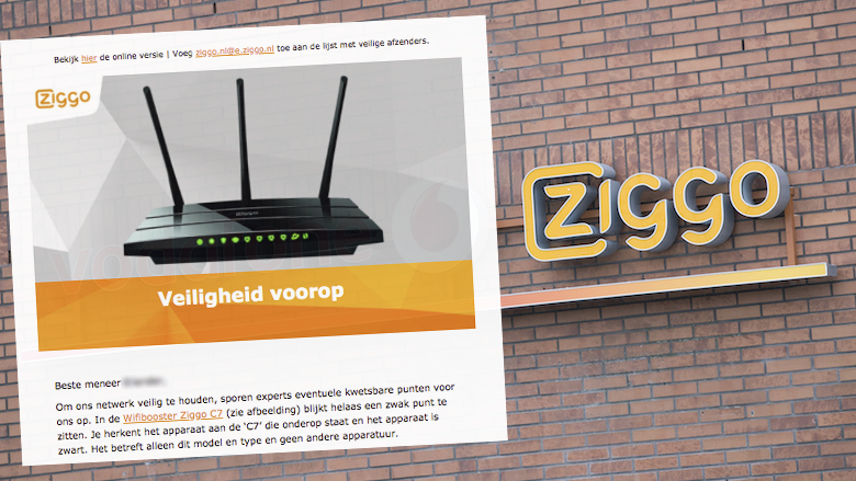 Mail van Ziggo over wachtwoord wijzigen voor Wifibooster C7 is betrouwbaar