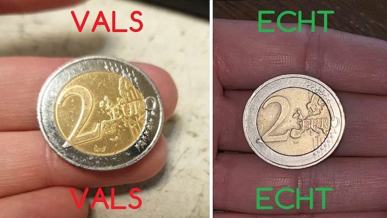 Kijk uit voor vals geld: er zijn valse muntstukken van 2 euro in omloop