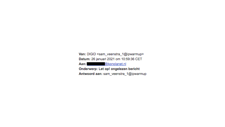 E-mail namens DigiD verstuurd door ene Sam Veenstra