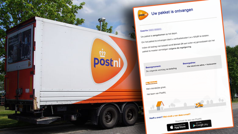 Phishingmail 'PostNL' leidt naar levensechte nepsite : 'Uw pakket is aangekomen op het depot, betaal verificatiekosten'