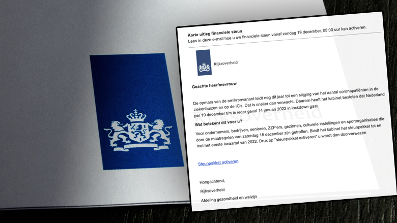 Oplichtingstruc namens de Rijksoverheid, valse mail over 'omikron-lockdown': 'Activeer uw steunpakket'
