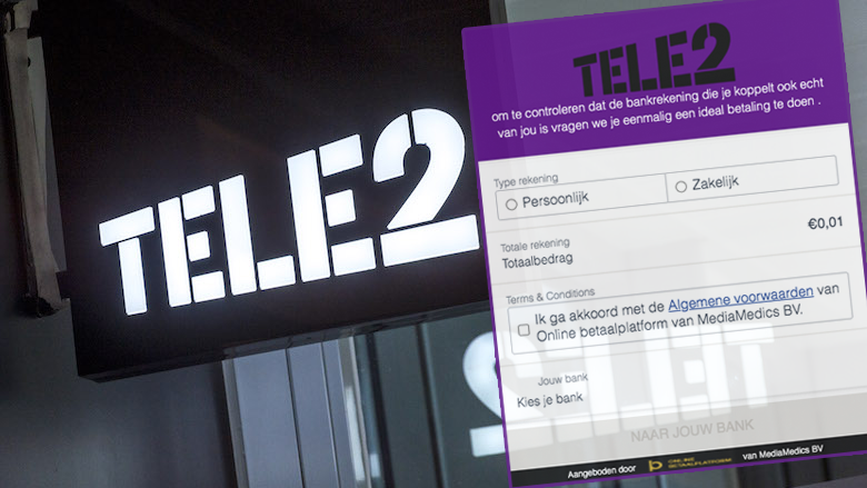 Oplichting uit naam van Tele2: 'Doe een iDEAL-betaling om je bankrekening te bevestigen'