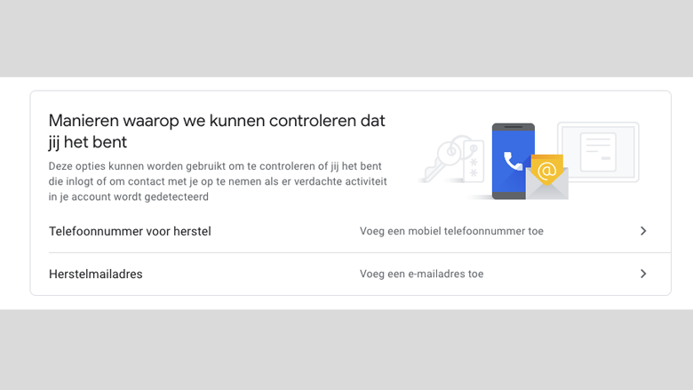 Telefoonnummer voor herstel of een herstelmailadres opgeven