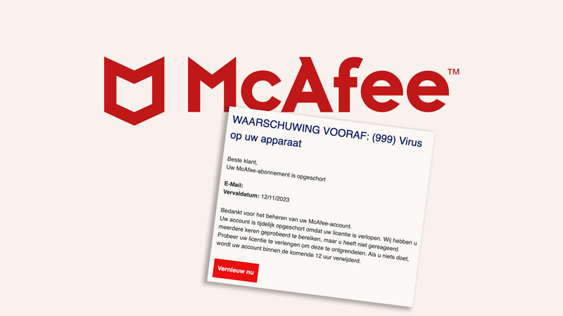 Pas op voor phishingmail namens Ziggo over McAfee: ‘Factuur F2312683477’