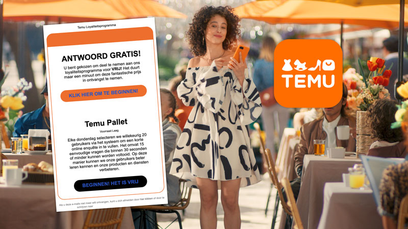 Frauduleuze mail namens verkoopplatform Temu: ‘Koop een Temu-pallet voor uw waardevolle inbreng’