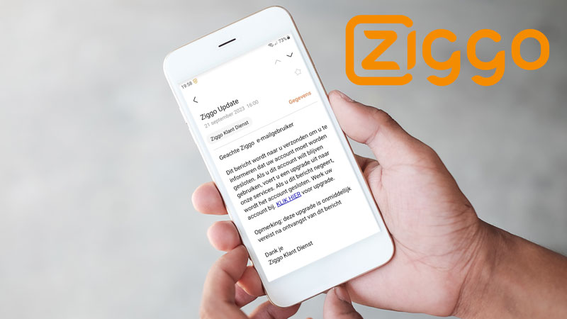 Waarschuwing voor Ziggo-klanten: phishingmail over ‘Ziggo Update’ in omloop