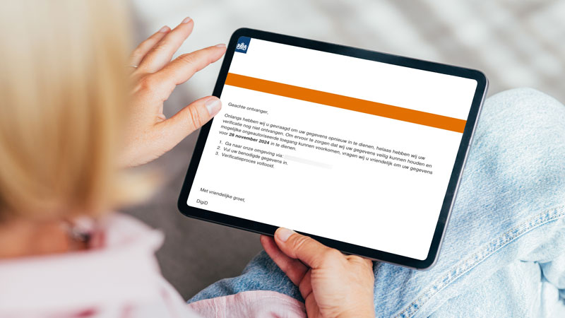 Frauduleuze phishingmail namens DigiD over gegevens indienen vóór 28 november