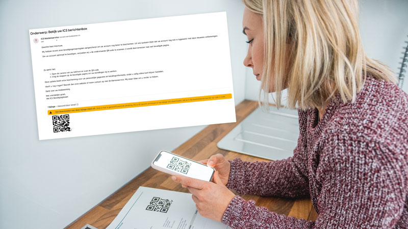 Gevaarlijke QR-code in phishingmail namens ICS over extra beveiliging