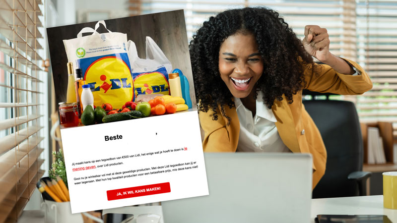 ‘Jij maakt kans op een tegoedbon van €500’, mailen online fraudeurs namens Lidl