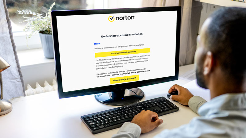Nepbericht namens antivirusbedrijf Norton over verlopen account
