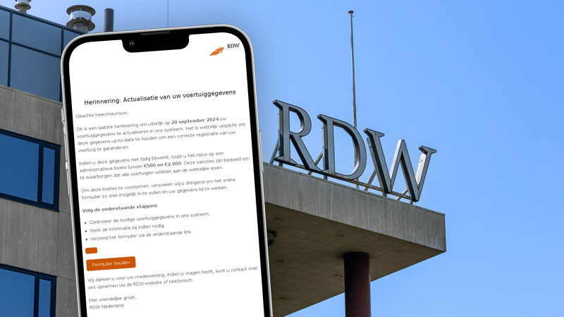 Valse mail namens de RDW: Actualiseer je voertuiggegevens uiterlijk op 20 september 2024