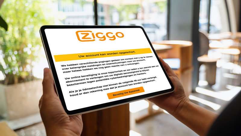 Malafide link in Ziggo phishingmail over opschorten account