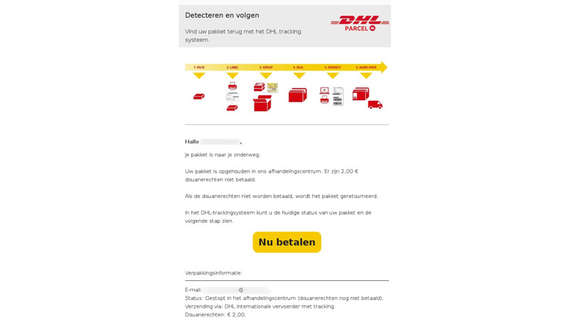 Phishingmail DHL | Bron: Fraudehelpdesk