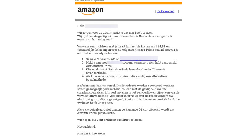 Phishingmail Amazon Prime | Bron: Fraudehelpdesk