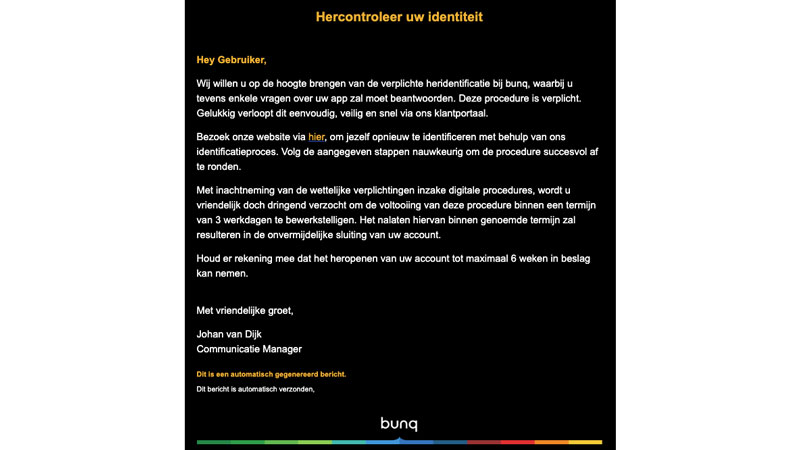 bunq phishing mail