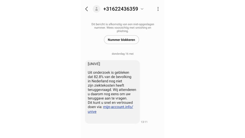 Univé smishingbericht