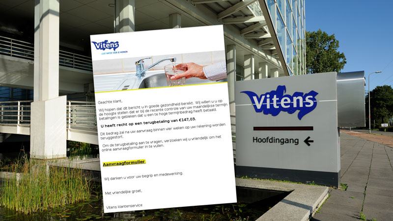 Pas op voor nepmail van Vitens over teruggave van 147,03 euro