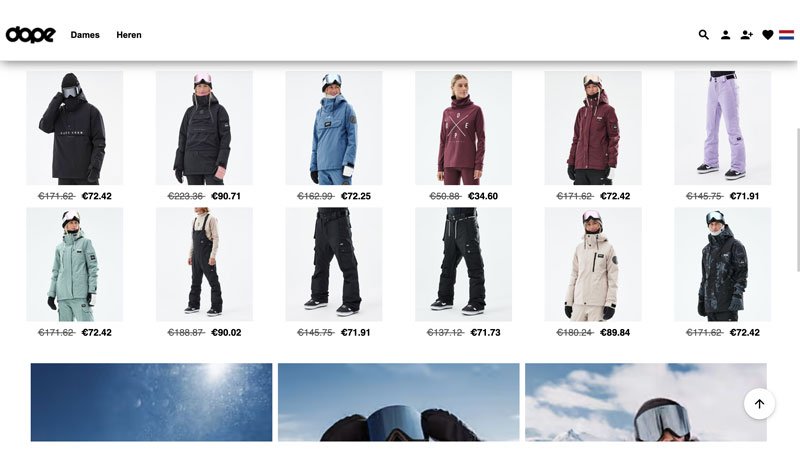 Bestel geen wintersportkleding van het merk Dope op ‘ridestorenederland.com’