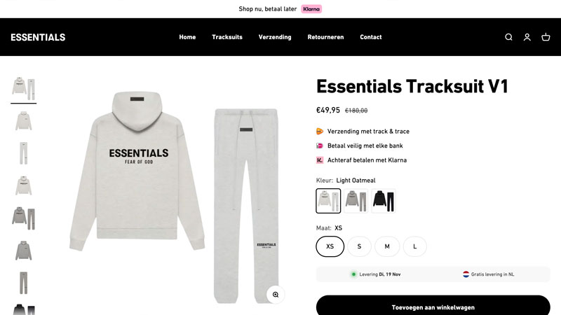 Trainingspak van Fear of God Essentials kopen? Bestel dit absoluut niet bij deze valse webshop