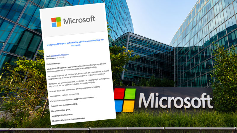 Waarschuwingsmail namens Microsoft is phishing