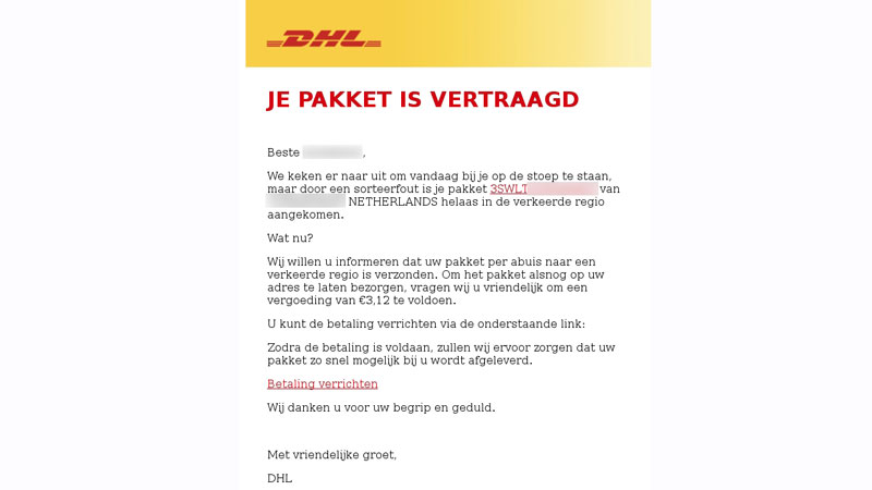 Phishingmail DHL | Bron: Fraudehelpdesk