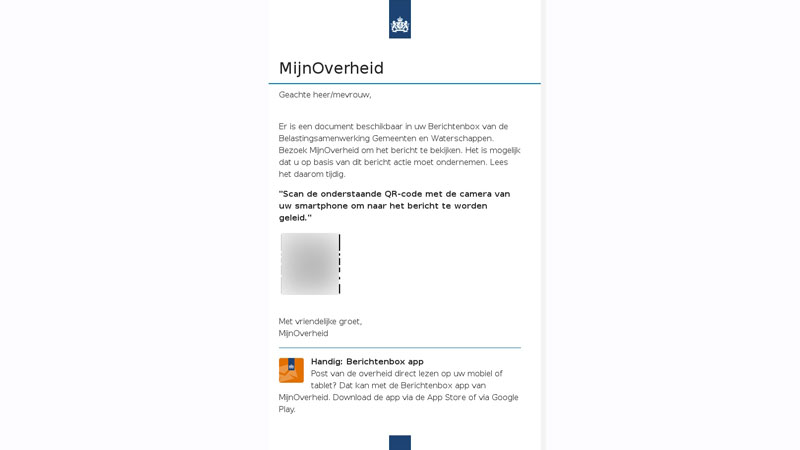 Phishingmail MijnOverheid | Bron: Fraudehelpdesk