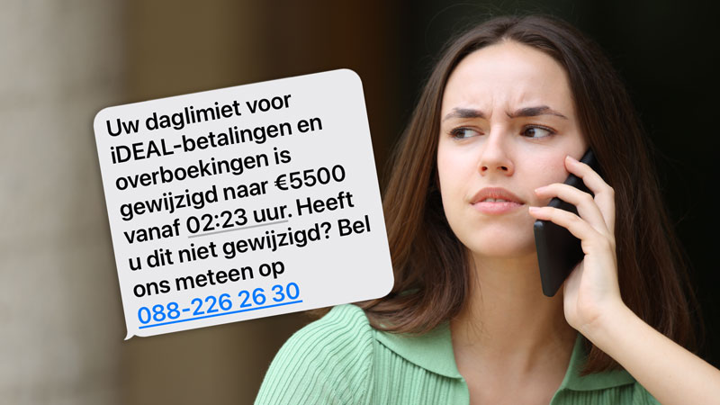 Klik niet op de link in deze frauduleuze ABN AMRO-sms over een gewijzigd daglimiet