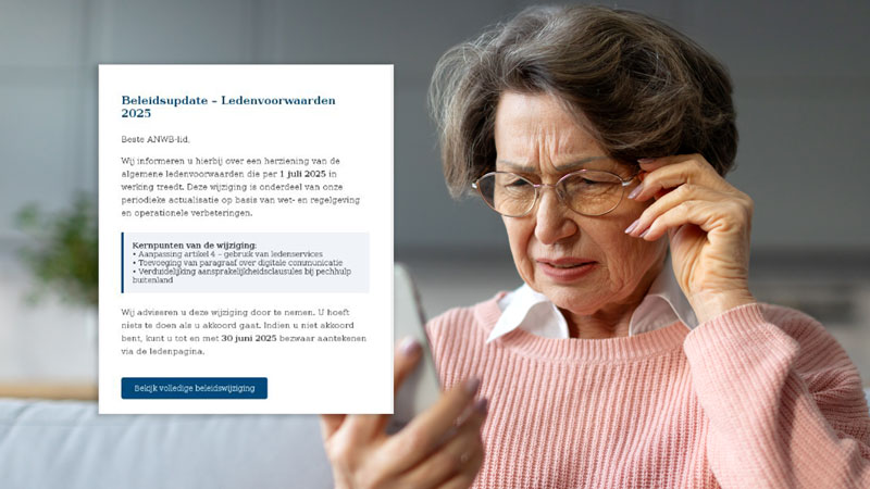 Valse ANWB-mail in omloop over een herziening van de algemene ledenvoorwaarden