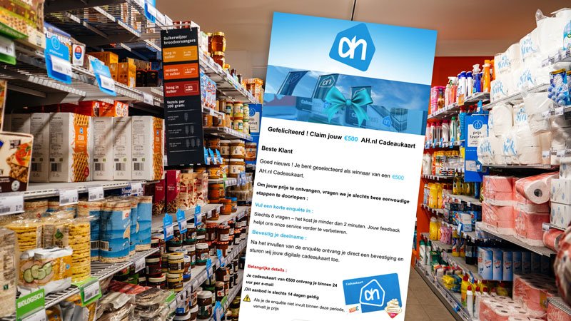 ‘Je bent de winnaar van een €500 Albert Heijn cadeaukaart!’, mailen online fraudeurs
