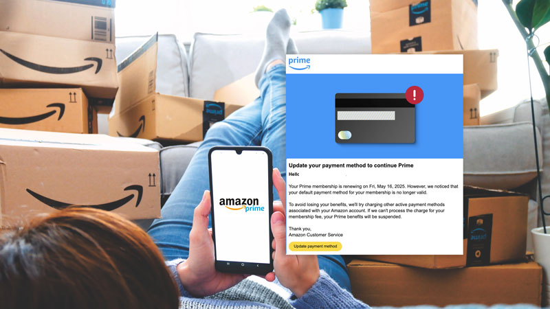 Oplichters mailen uit naam van Amazon Prime dat je je betaalgegevens moet vernieuwen
