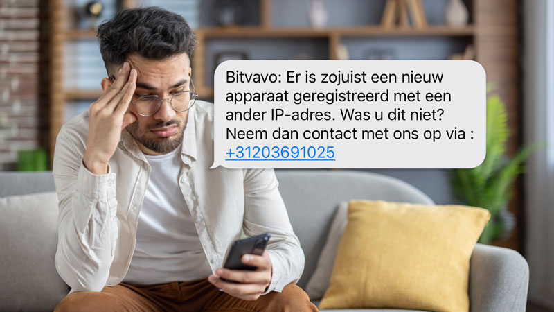 Nep-sms namens Bitvavo: ‘Nieuw apparaat geregistreerd met een ander IP-adres’