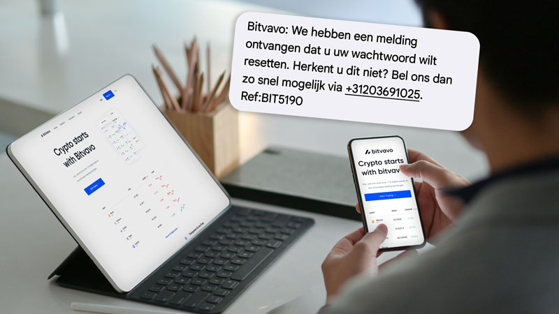 Bel niet naar het +31-nummer in deze valse Bitvavo-sms over het resetten van jouw wachtwoord