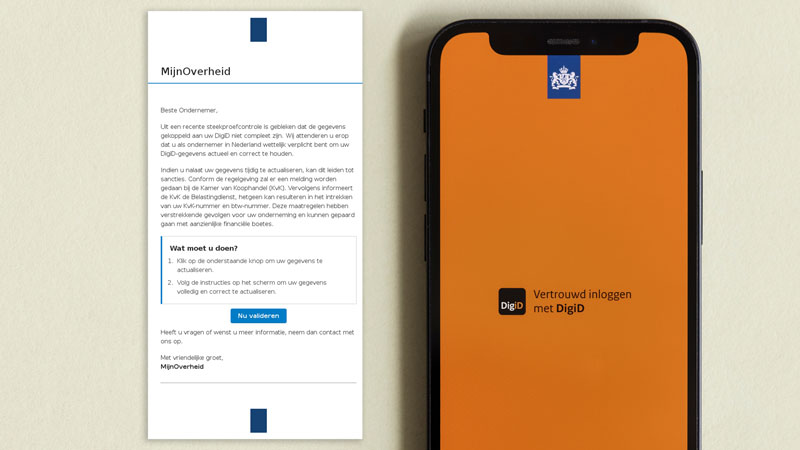 Ondernemers let op: valse mail namens MijnOverheid over onvolledige DigiD-gegevens