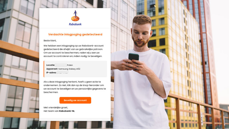 Rabobank-klanten opgelet voor nepmail: ‘Er is een verdachte inlogpoging uit Polen gedetecteerd’