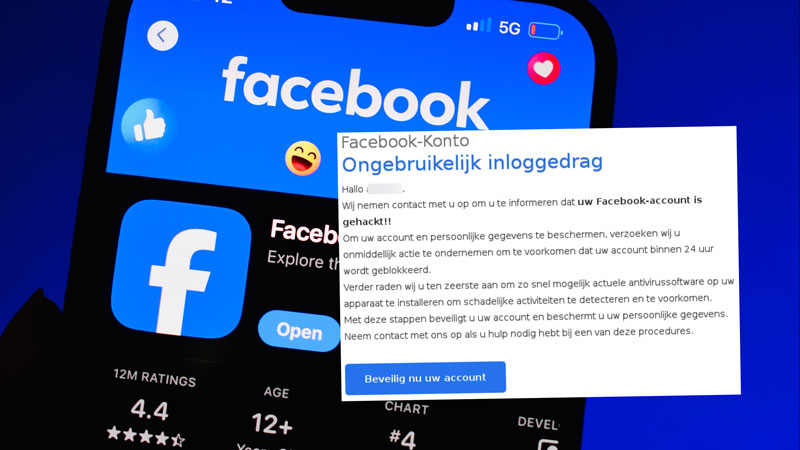 Trap niet in deze nepmail: ‘Jouw Facebook-account is gehackt en wordt binnen 24 uur geblokkeerd!’