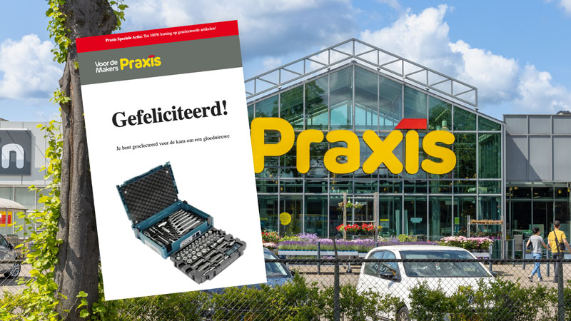 Praxis-nepmail in omloop: ‘Gefeliciteerd! Jij maakt kans op een exclusieve korting voor een Makita gereedschapsset!’