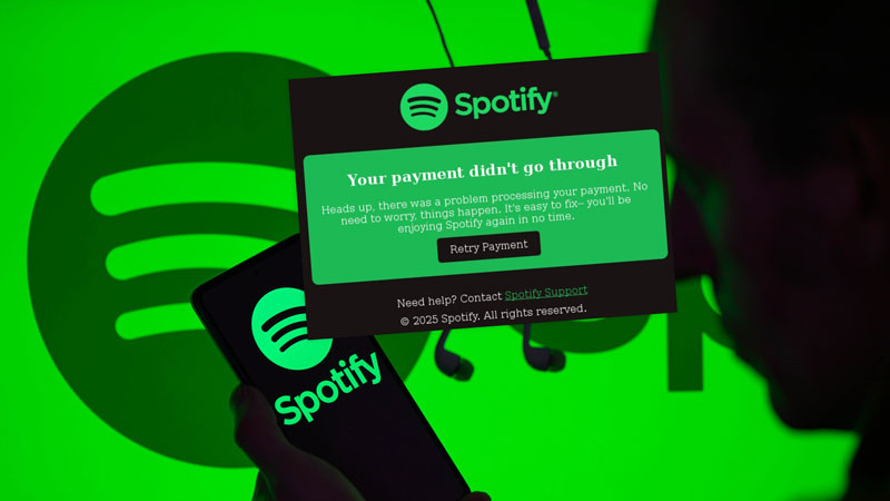 Phishingmail in omloop: ‘Betaling van jouw Spotify-abonnement is gefaald’